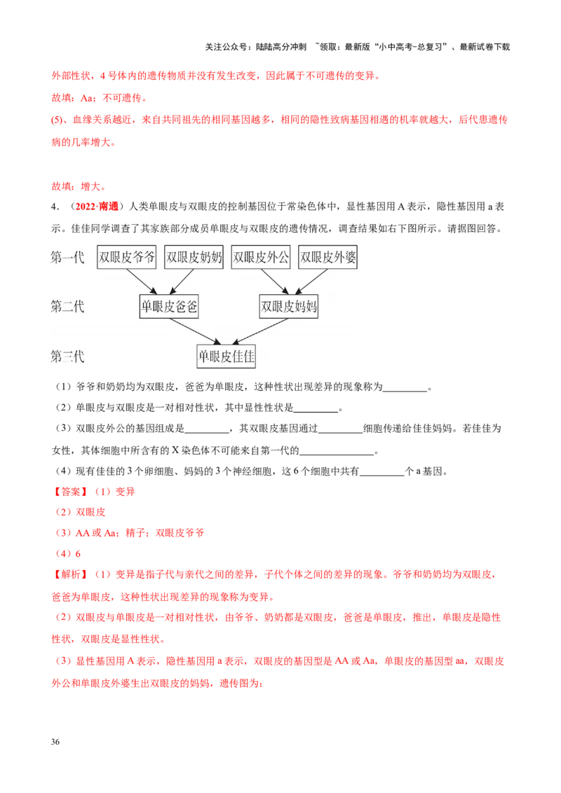 专题13&nbsp;生物的遗传和变异（解析版）_02中考总复习（2026版更新中）_08-生物-中考总复习_2024年中考复习资料_专项复习_完三年（2021-2023）中考生物真题分项汇编（全国通用）_答案解析版