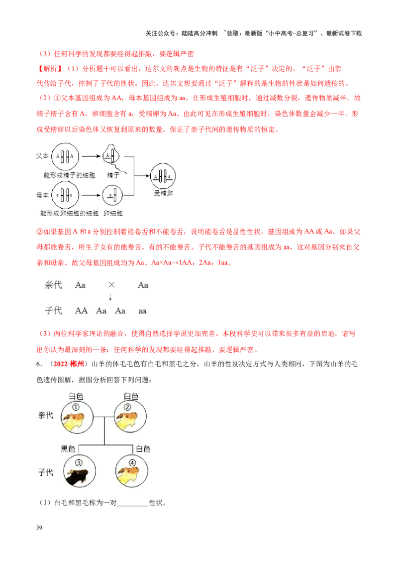 专题13&nbsp;生物的遗传和变异（解析版）_02中考总复习（2026版更新中）_08-生物-中考总复习_2024年中考复习资料_专项复习_完三年（2021-2023）中考生物真题分项汇编（全国通用）_答案解析版