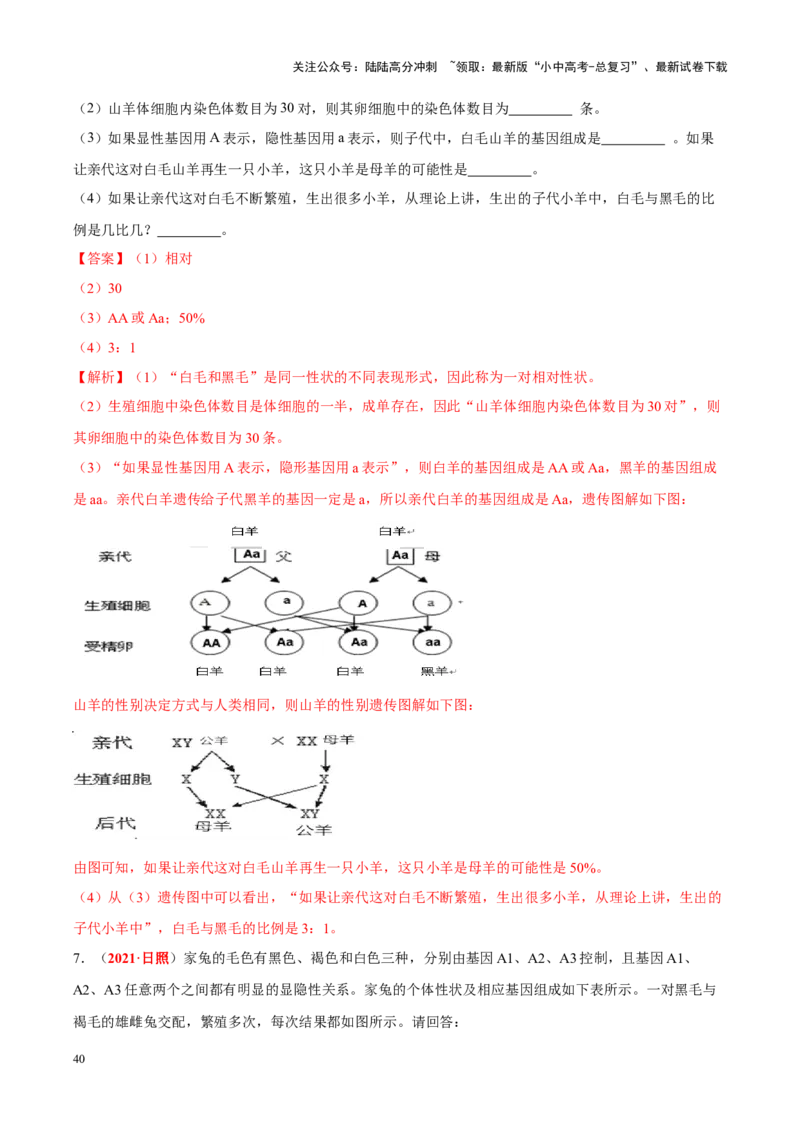 专题13&nbsp;生物的遗传和变异（解析版）_02中考总复习（2026版更新中）_08-生物-中考总复习_2024年中考复习资料_专项复习_完三年（2021-2023）中考生物真题分项汇编（全国通用）_答案解析版
