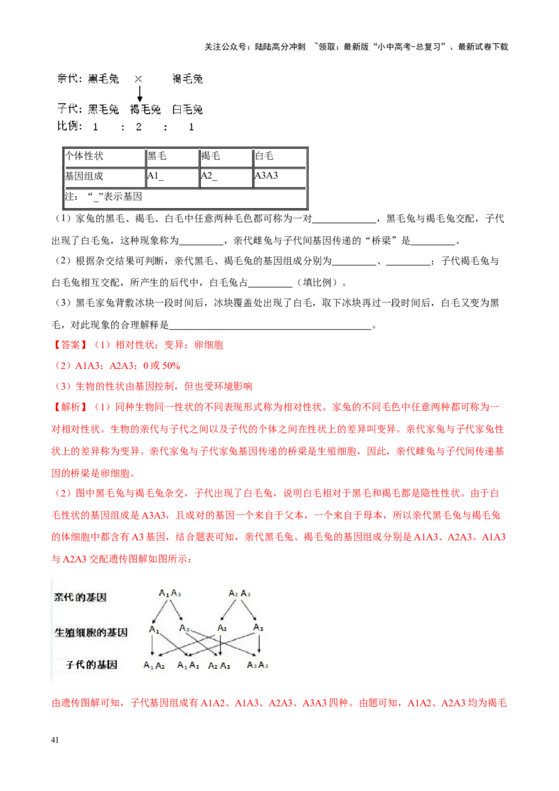 专题13&nbsp;生物的遗传和变异（解析版）_02中考总复习（2026版更新中）_08-生物-中考总复习_2024年中考复习资料_专项复习_完三年（2021-2023）中考生物真题分项汇编（全国通用）_答案解析版