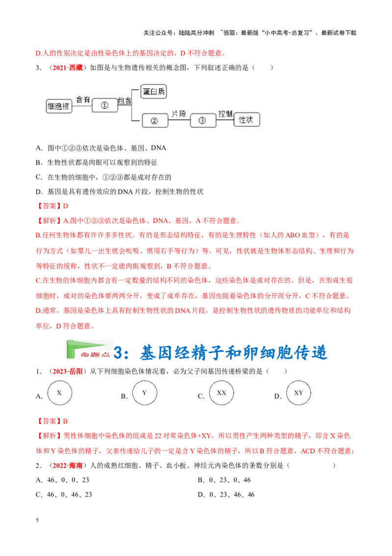 专题13&nbsp;生物的遗传和变异（解析版）_02中考总复习（2026版更新中）_08-生物-中考总复习_2024年中考复习资料_专项复习_完三年（2021-2023）中考生物真题分项汇编（全国通用）_答案解析版