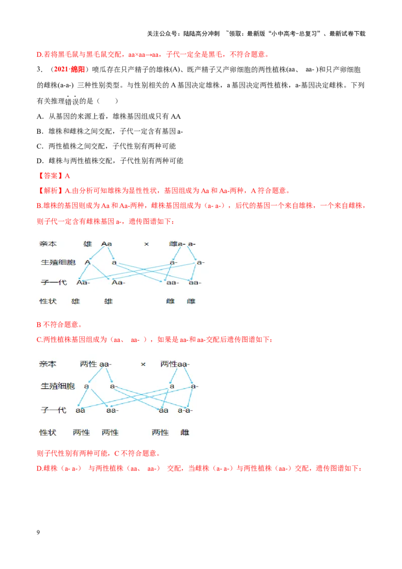 专题13&nbsp;生物的遗传和变异（解析版）_02中考总复习（2026版更新中）_08-生物-中考总复习_2024年中考复习资料_专项复习_完三年（2021-2023）中考生物真题分项汇编（全国通用）_答案解析版