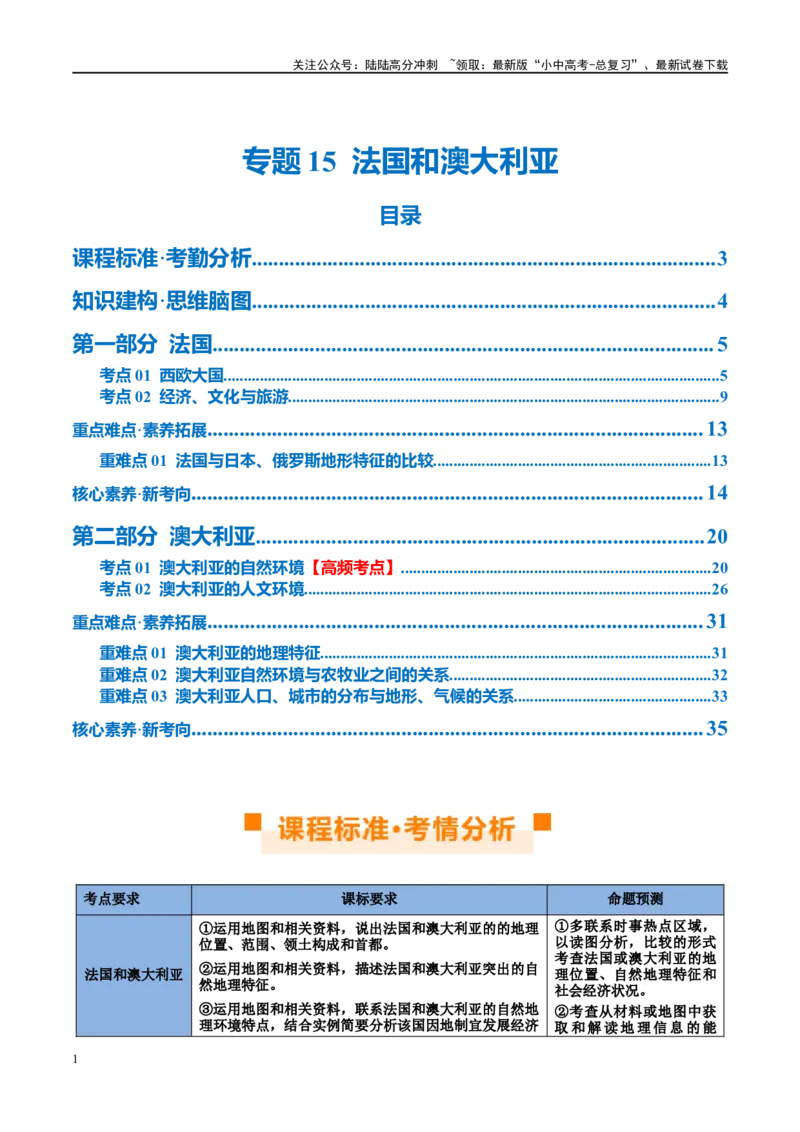 专题15法国和澳大利亚（讲义）（解析版）_02中考总复习（2026版更新中）_09-地理-中考总复习_2024年中考复习资料_一轮复习_❤2024年中考地理一轮复习讲练测（全国通用）_配套讲义