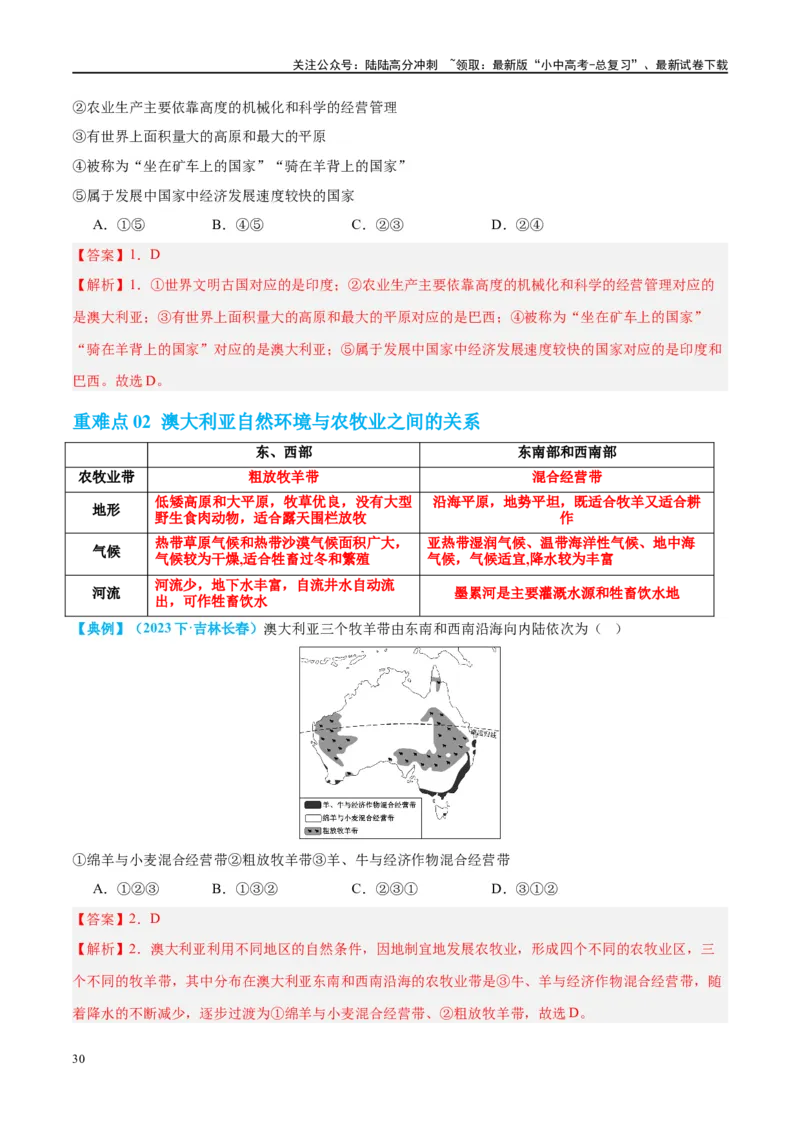 专题15法国和澳大利亚（讲义）（解析版）_02中考总复习（2026版更新中）_09-地理-中考总复习_2024年中考复习资料_一轮复习_❤2024年中考地理一轮复习讲练测（全国通用）_配套讲义