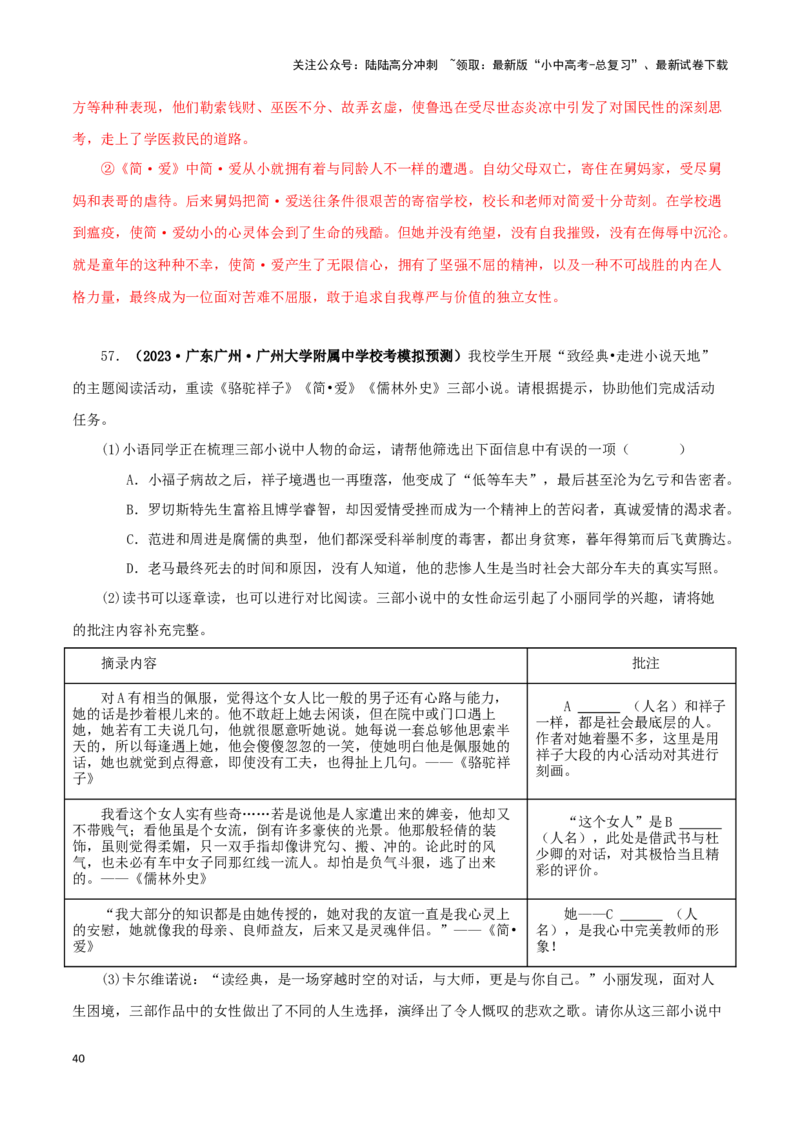专题13中考名著试题精选60题（二）（解析版）－备战2024年中考语文名著阅读知识（考点）梳理+真题演练_02中考总复习（2026版更新中）_01-语文-中考总复习_2024年中考资料_专项复习资料