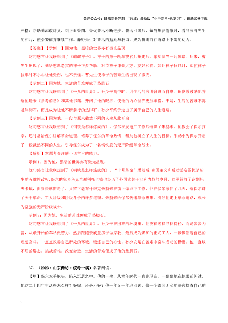 专题13中考名著试题精选60题（二）（解析版）－备战2024年中考语文名著阅读知识（考点）梳理+真题演练_02中考总复习（2026版更新中）_01-语文-中考总复习_2024年中考资料_专项复习资料