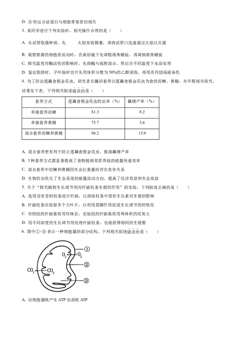 2024年高考生物真题（江苏自主命题）（原卷版）_全国卷+地方卷_6.生物_1.生物高考真题试卷_2024年高考-生物_2024年江苏自主命题-生物