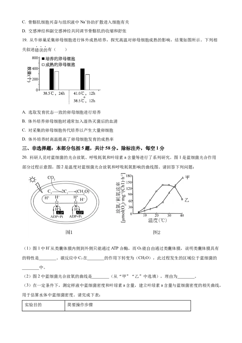 2024年高考生物真题（江苏自主命题）（原卷版）_全国卷+地方卷_6.生物_1.生物高考真题试卷_2024年高考-生物_2024年江苏自主命题-生物