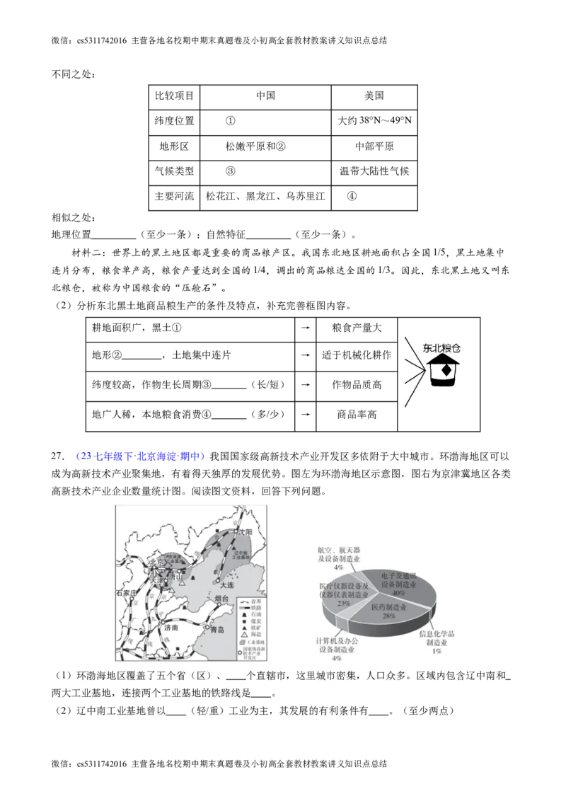 北京卷A（七年级地理&middot;期中真题&middot;必刷卷）-期中真题&middot;必刷卷2023-2024学年七年级地理下学期期中真题综合测试卷（原卷版）(1)_北京初中期末题_C605-京七八九_B京地理七八九_地理_2022-2024