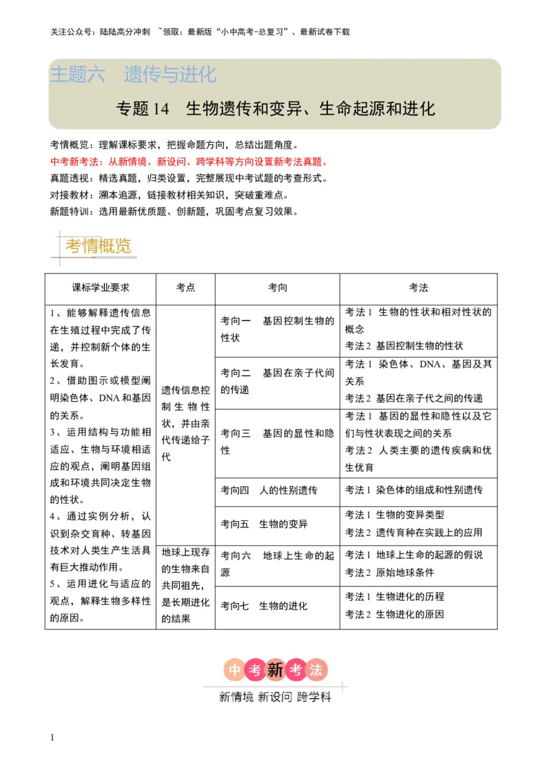 专题14生物遗传和变异、生命起源和进化（解析版）_02中考总复习（2026版更新中）_08-生物-中考总复习_2024年中考复习资料_专项复习_备战2024年中考生物真题题源解密