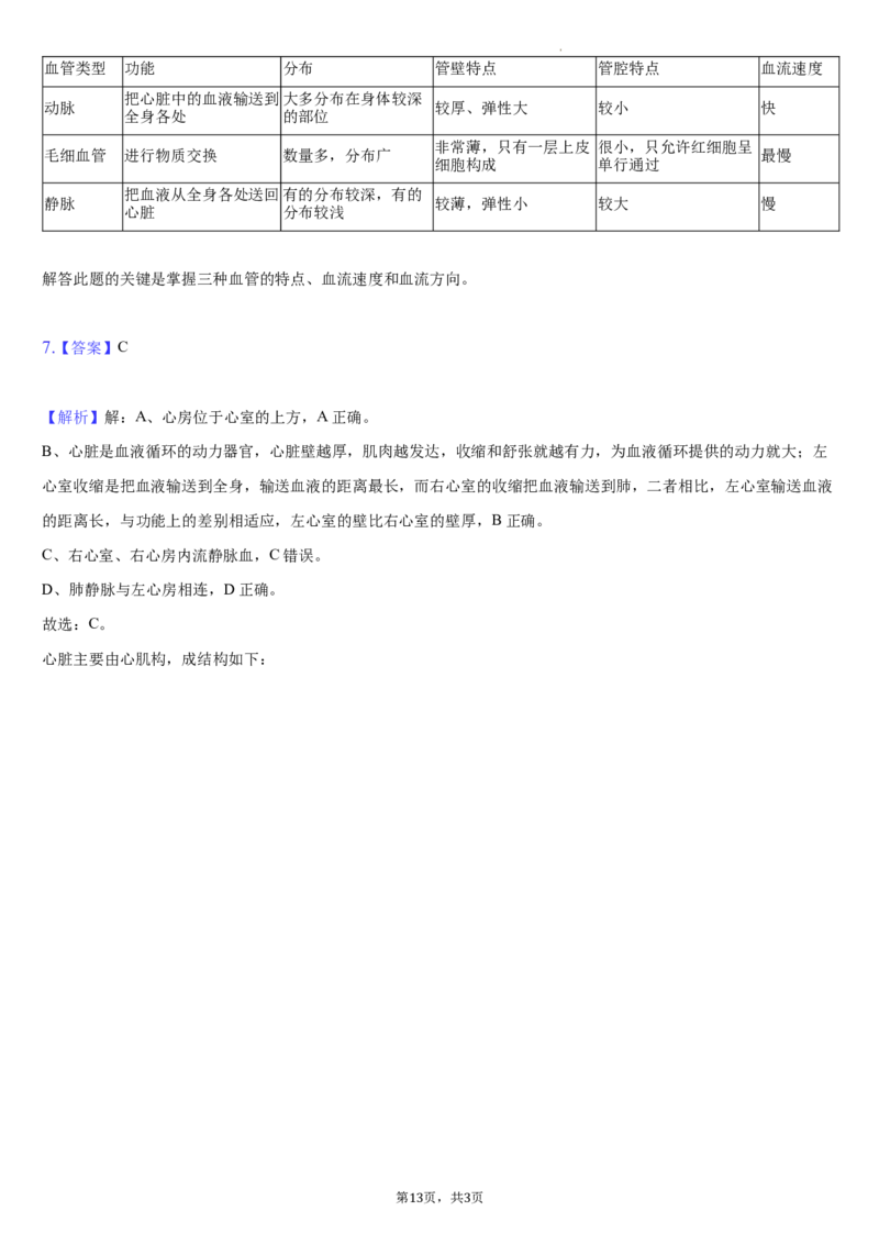 北京市朝阳区2020-2021学年七年级下学期生物期末试卷(1)_北京初中期末题_C605-京七八九_B京生物七八九_北京7下生物_2020-2021