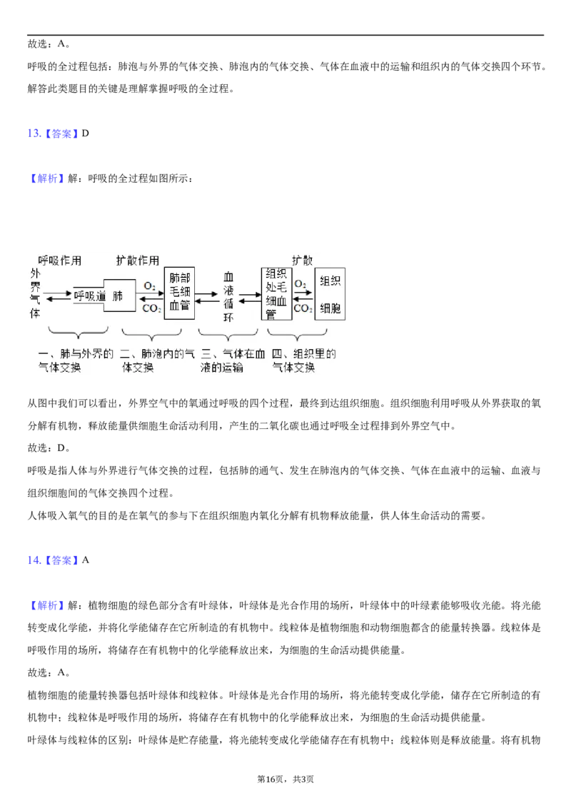 北京市朝阳区2020-2021学年七年级下学期生物期末试卷(1)_北京初中期末题_C605-京七八九_B京生物七八九_北京7下生物_2020-2021