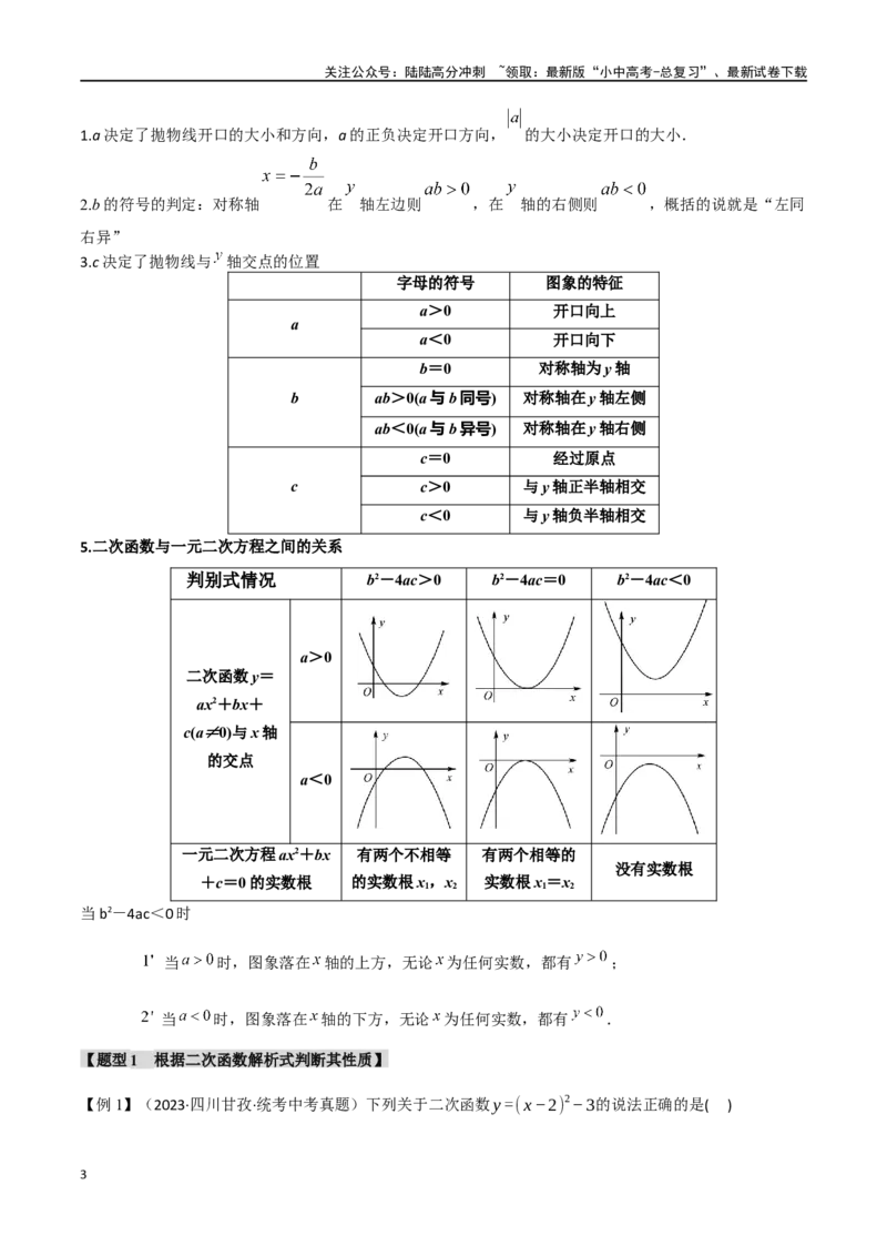 专题15二次函数的图像与性质十大题型（举一反三）（解析版）_02中考总复习（2026版更新中）_02-数学-中考总复习_2024年中考复习资料_一轮复习资料_教师版（含答案解析）