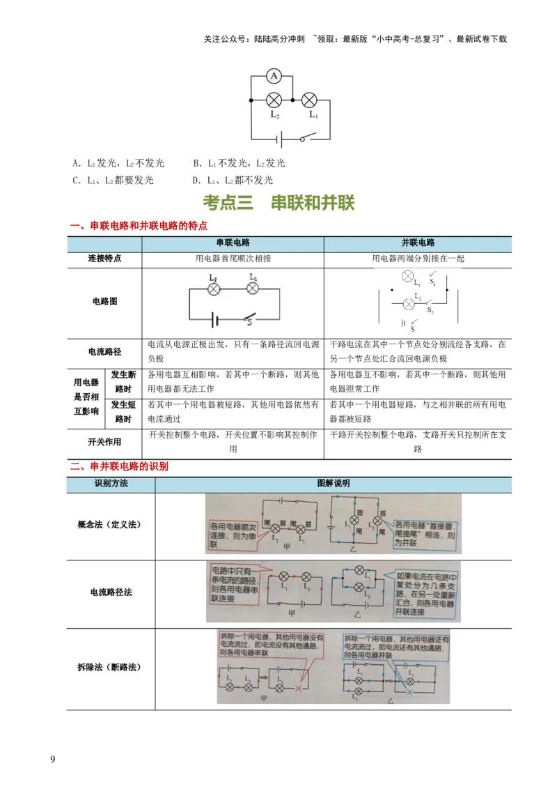 专题15电流、电路、电压、电阻（讲义）（原卷版）_02中考总复习（2026版更新中）_04-物理-中考总复习_2024年中考复习资料_一轮复习_配套讲义（原卷版+解析版）