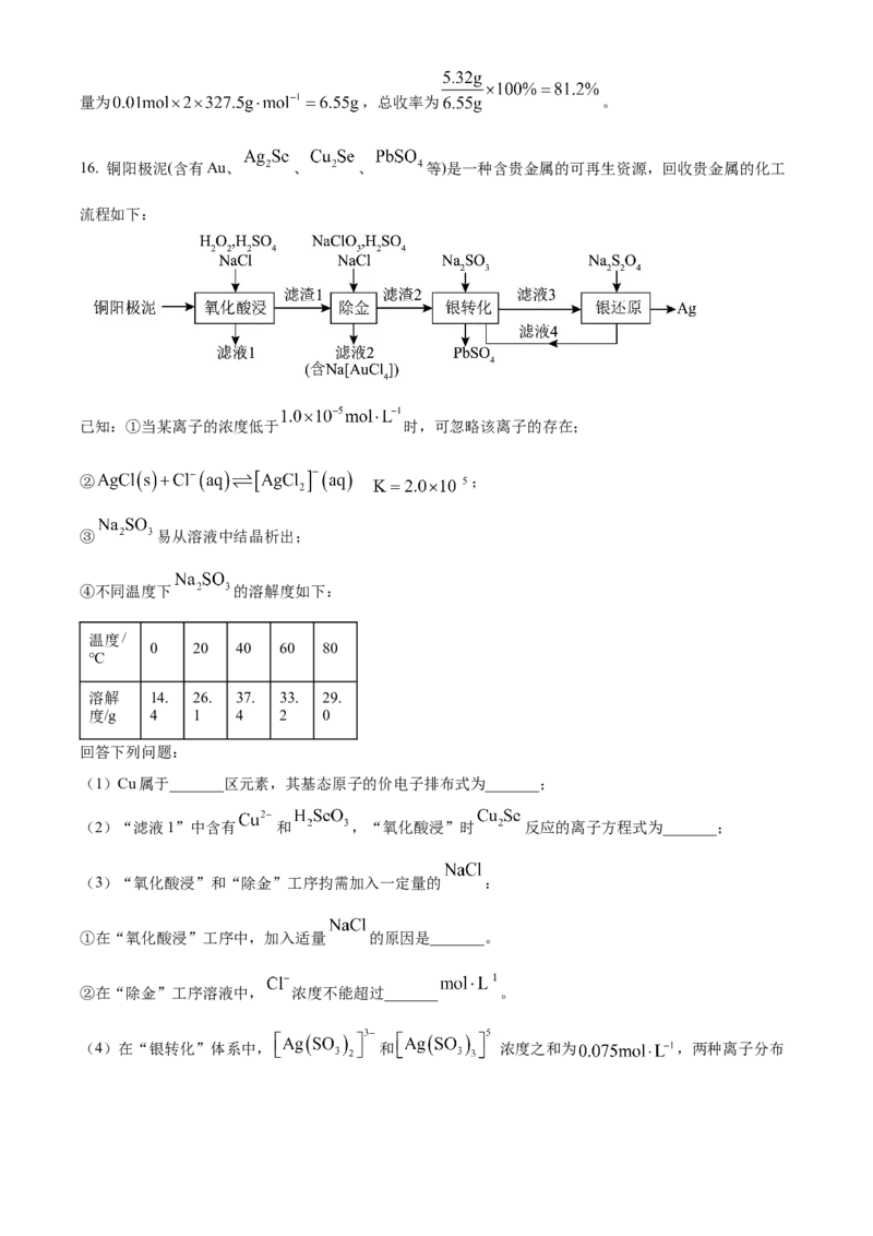 2024年高考化学真题（湖南自主命题）（解析版）_全国卷+地方卷_5.化学_1.化学高考真题试卷_2024年高考-化学_2024年湖南自主命题-化学