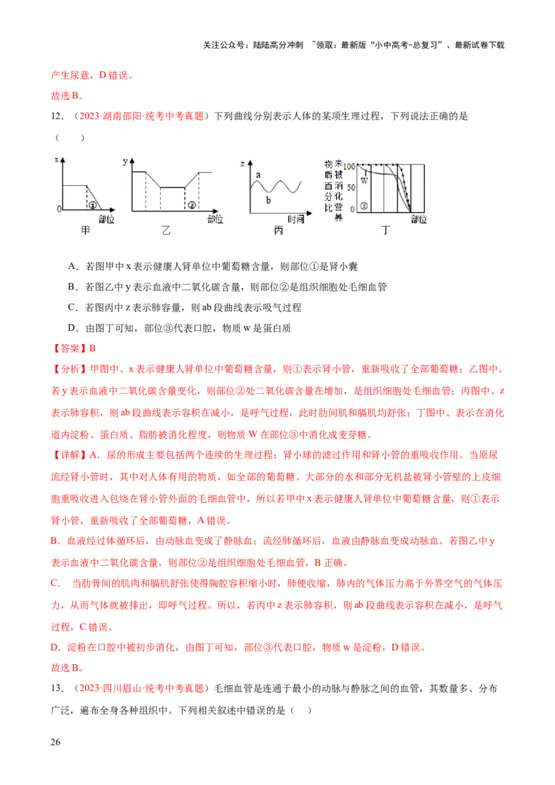 专题13人体内废物的排出（解析版）_02中考总复习（2026版更新中）_08-生物-中考总复习_2024年中考复习资料_一轮复习_❤备战2024年中考生物一轮复习考点帮（全国通用）_练习