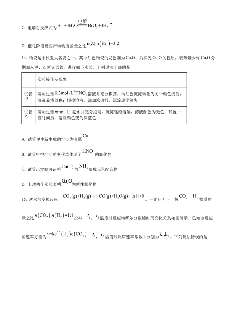 2024年高考化学真题（山东自主命题）（原卷版）_全国卷+地方卷_5.化学_1.化学高考真题试卷_2024年高考-化学_2024年山东自主命题-化学