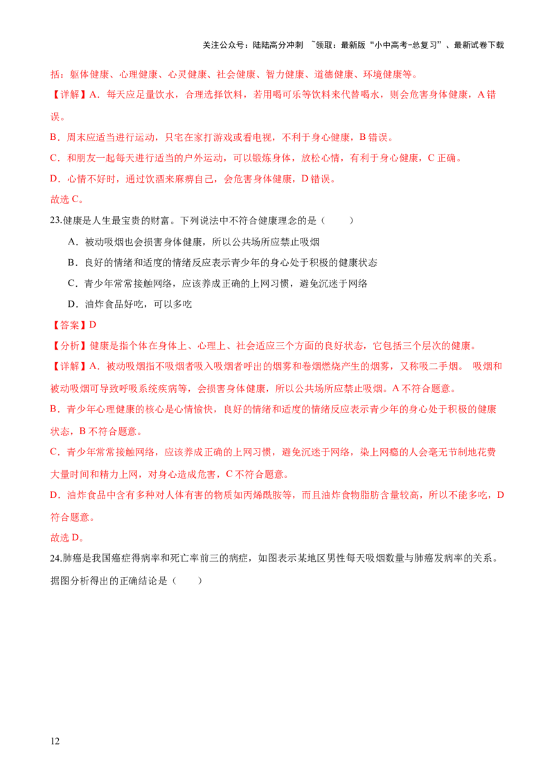 专题15健康地生活（练习）（解析版）_02中考总复习（2026版更新中）_08-生物-中考总复习_2024年中考复习资料_一轮复习_❤2024年中考生物一轮复习讲练测（全国通用）_练习