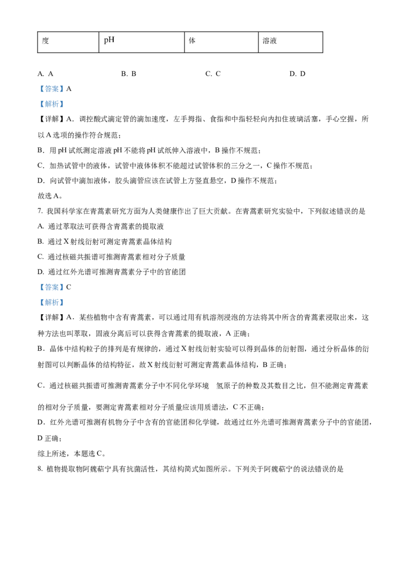 2024年高考化学真题（山东自主命题）（解析版）_全国卷+地方卷_5.化学_1.化学高考真题试卷_2024年高考-化学_2024年山东自主命题-化学
