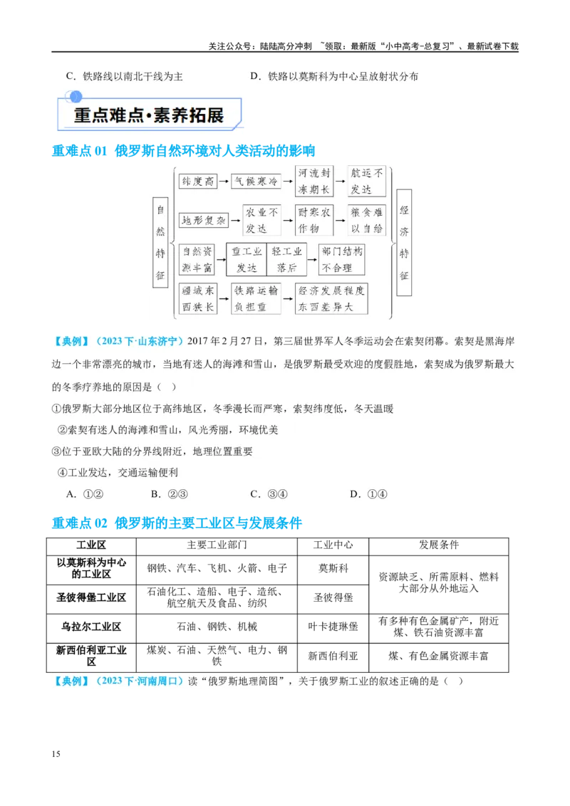 专题14俄罗斯和印度（讲义）（原卷版）_02中考总复习（2026版更新中）_09-地理-中考总复习_2024年中考复习资料_一轮复习_❤2024年中考地理一轮复习讲练测（全国通用）_配套讲义