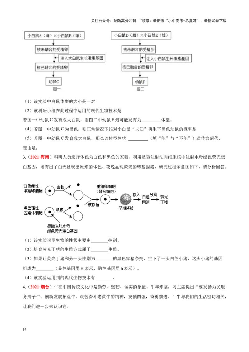 专题15&nbsp;生物技术（原卷版）_02中考总复习（2026版更新中）_08-生物-中考总复习_2024年中考复习资料_专项复习_完三年（2021-2023）中考生物真题分项汇编（全国通用）