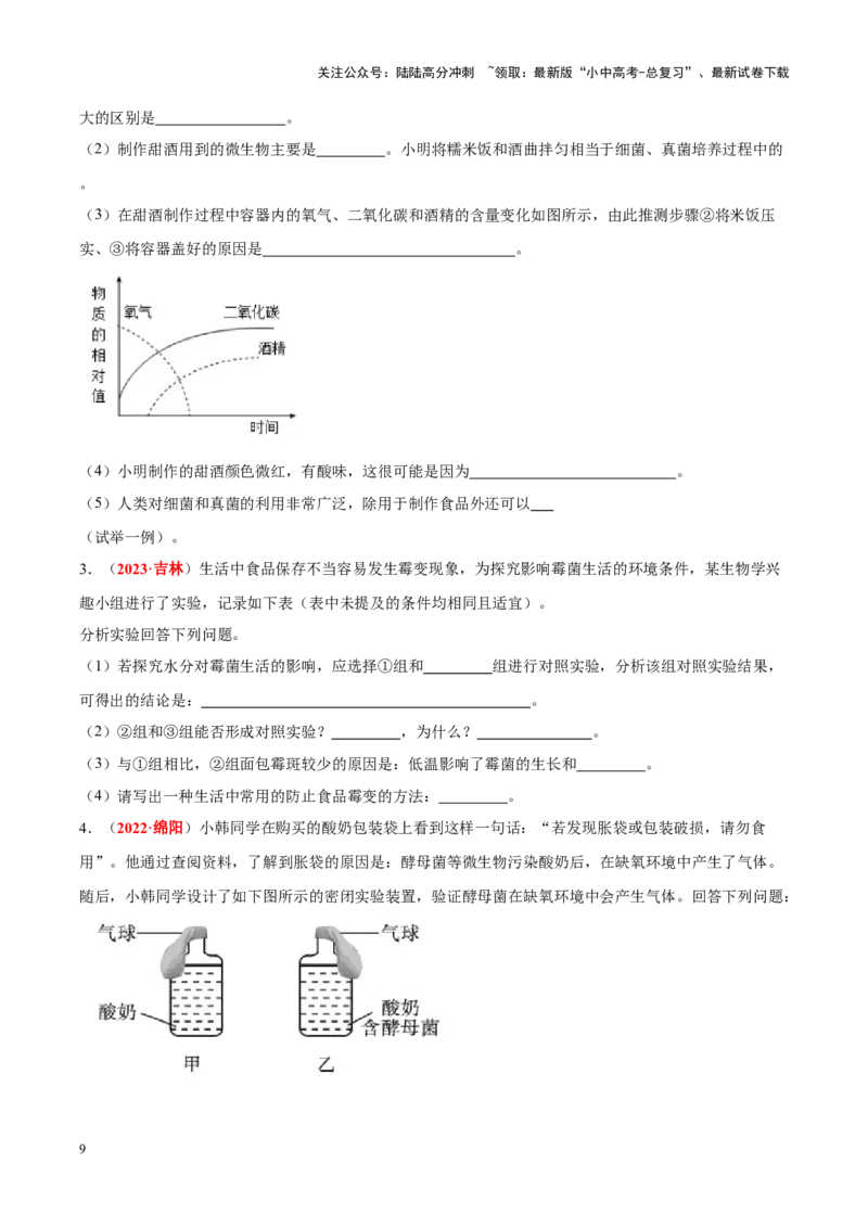 专题15&nbsp;生物技术（原卷版）_02中考总复习（2026版更新中）_08-生物-中考总复习_2024年中考复习资料_专项复习_完三年（2021-2023）中考生物真题分项汇编（全国通用）