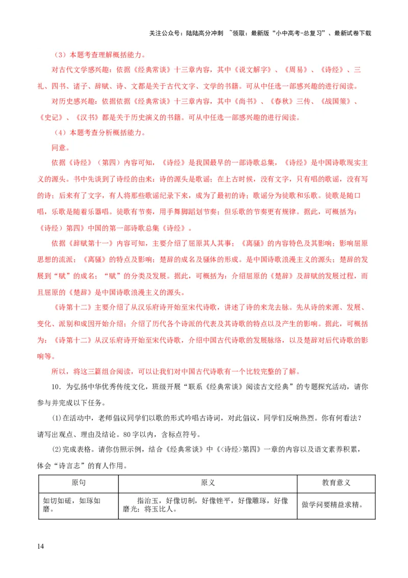 专题14《经典常谈》主题阅读活动优选40题-2024年中考语文复习之《经典常谈》章节阅读与训练（解析版）_02中考总复习（2026版更新中）_01-语文-中考总复习_2024年中考资料_专项复习资料