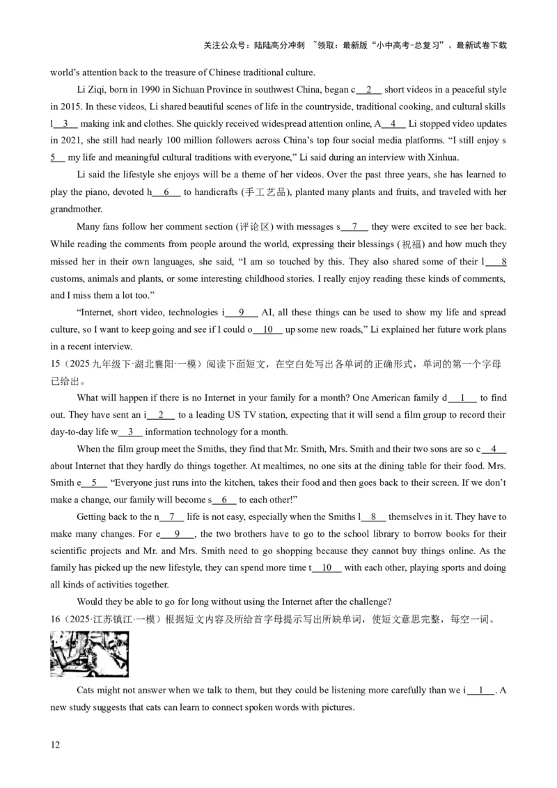 专题14首字母填空（答题模板）（原卷版）_02中考总复习（2026版更新中）_03-英语-中考总复习_2025中考复习资料_2025年中考英语答题方法模板