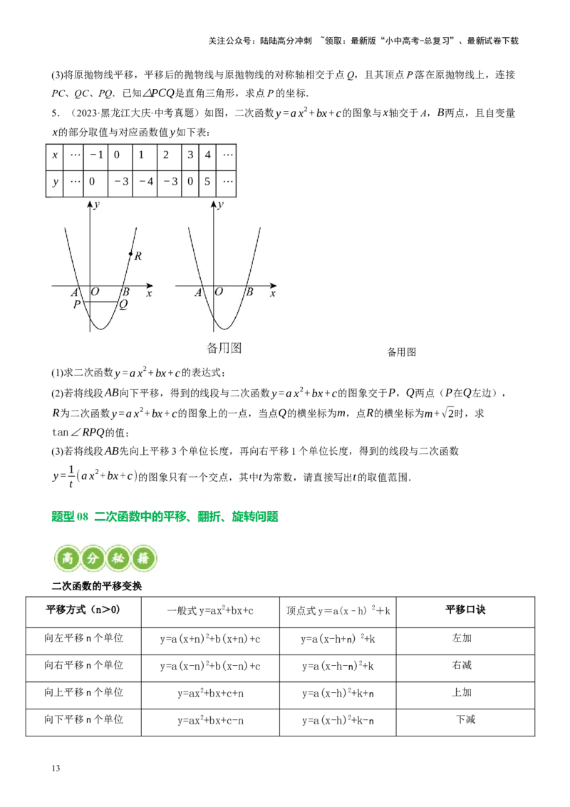 专题13二次函数性质压轴（讲练）（原卷版）(1)_02中考总复习（2026版更新中）_02-数学-中考总复习_2024年中考复习资料_二轮复习资料_课件+讲义+练习_讲义