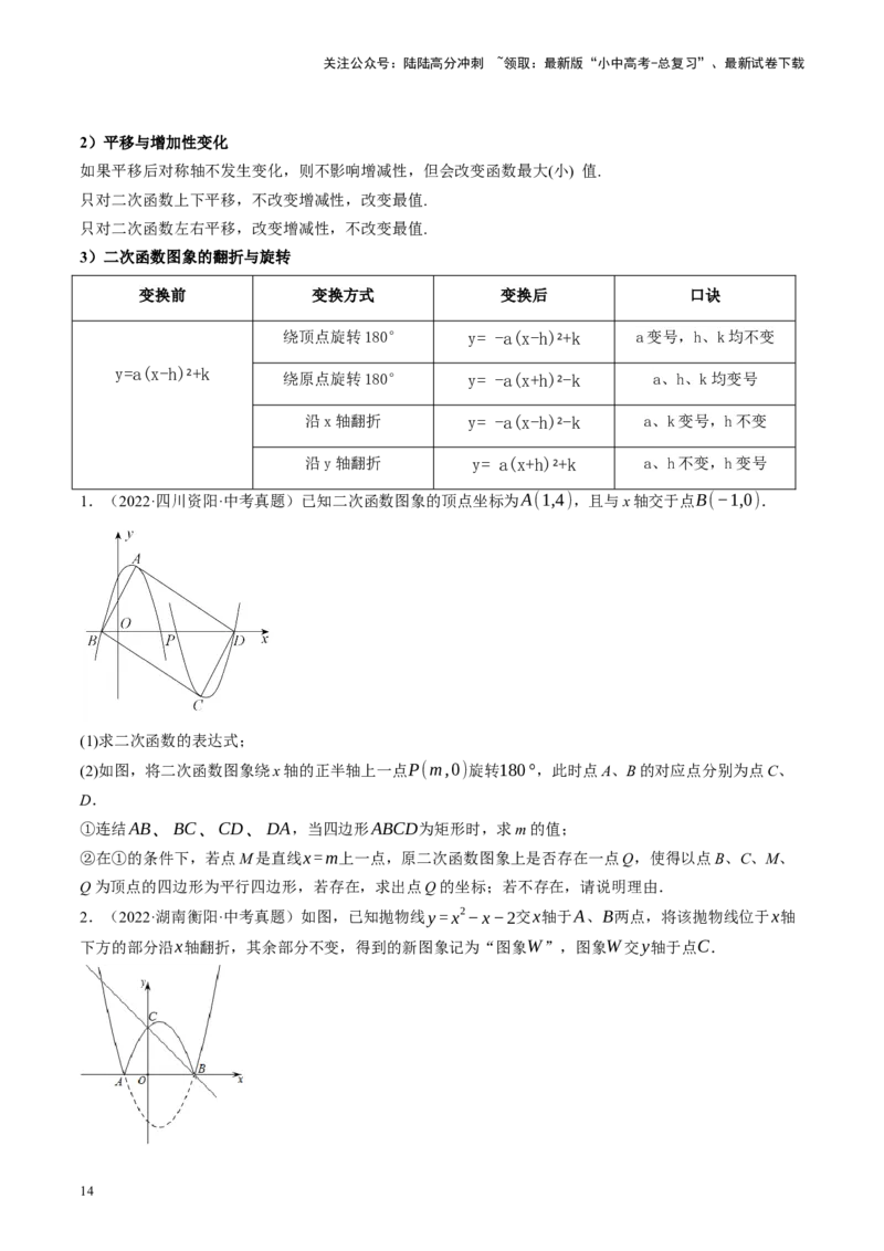 专题13二次函数性质压轴（讲练）（原卷版）(1)_02中考总复习（2026版更新中）_02-数学-中考总复习_2024年中考复习资料_二轮复习资料_课件+讲义+练习_讲义