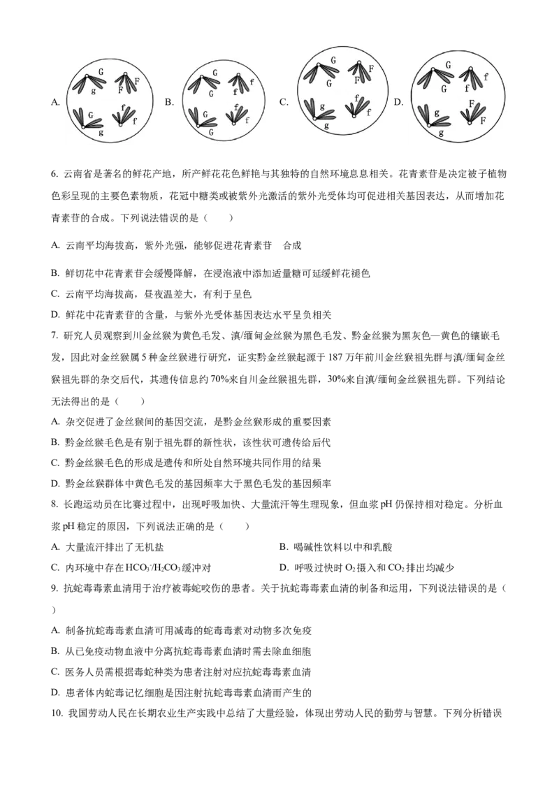 2025年高考生物真题（云南自主命题）（原卷版）_全国卷+地方卷_6.生物_1.生物高考真题试卷_2025年高考-生物_2025年云南自主命题