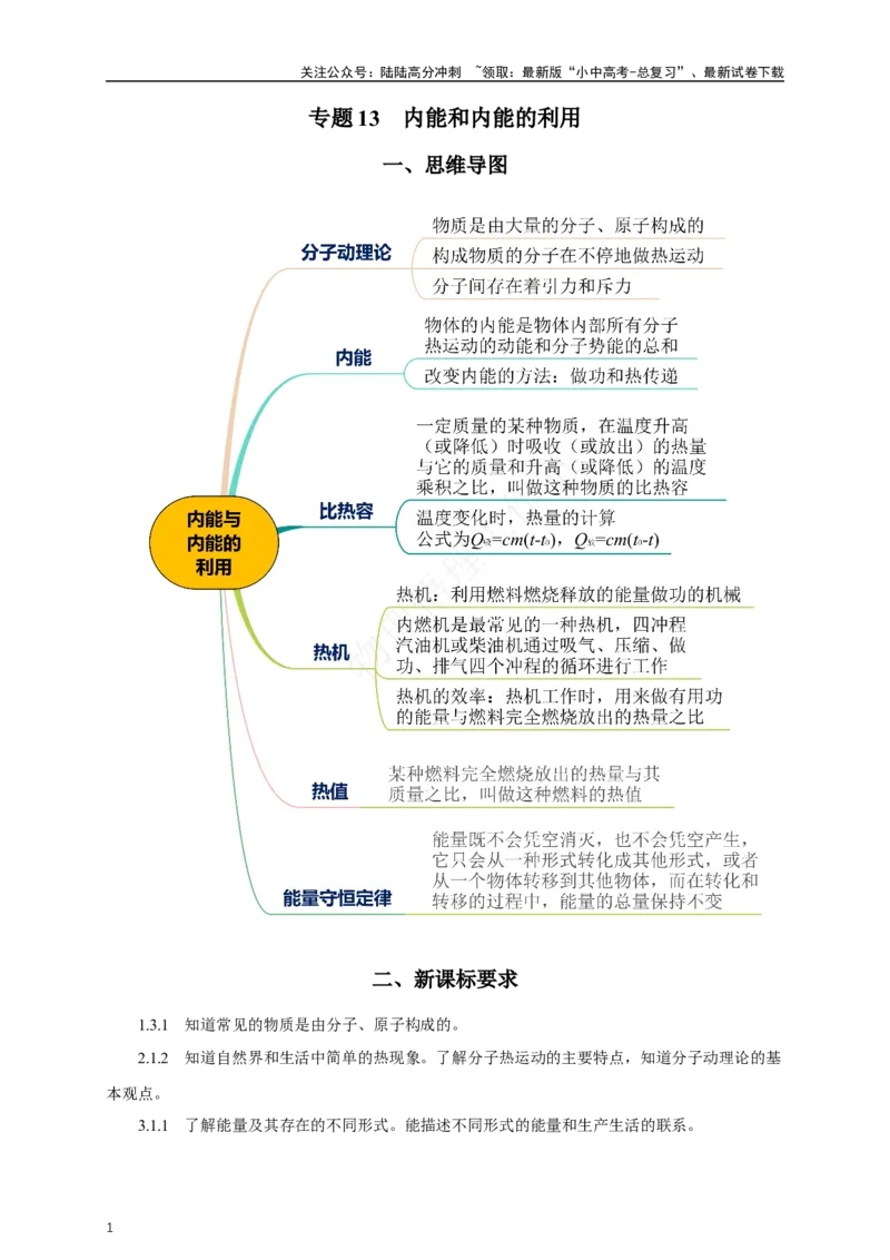 专题13内能和内能的利用（知识梳理+典例+练习）-2024物理中考一轮复习精品资料（学生版）_02中考总复习（2026版更新中）_04-物理-中考总复习_2024年中考复习资料_一轮复习_配套练习