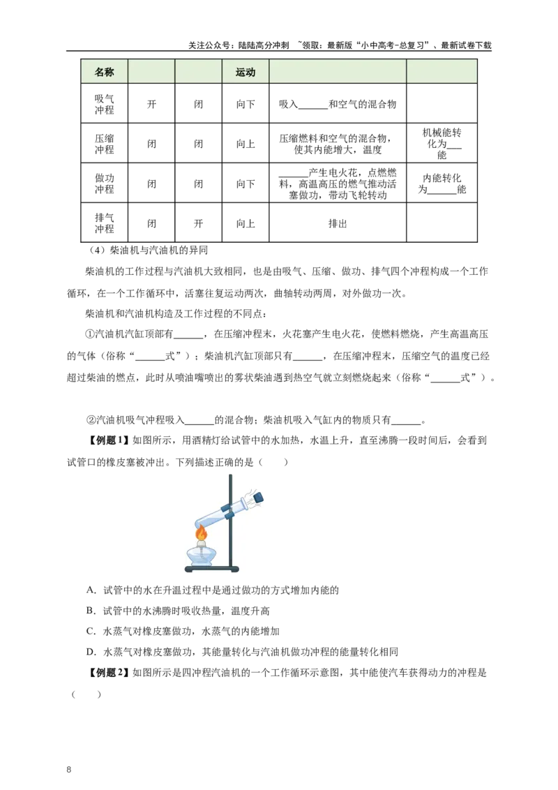 专题13内能和内能的利用（知识梳理+典例+练习）-2024物理中考一轮复习精品资料（学生版）_02中考总复习（2026版更新中）_04-物理-中考总复习_2024年中考复习资料_一轮复习_配套练习
