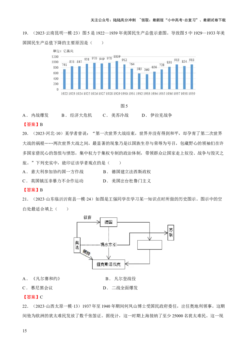 专题15世界现代史02-经济大危机和第二次世界大战（word可编辑版）_02中考总复习（2026版更新中）_06-历史-中考总复习_2024年中考复习资料_一轮复习