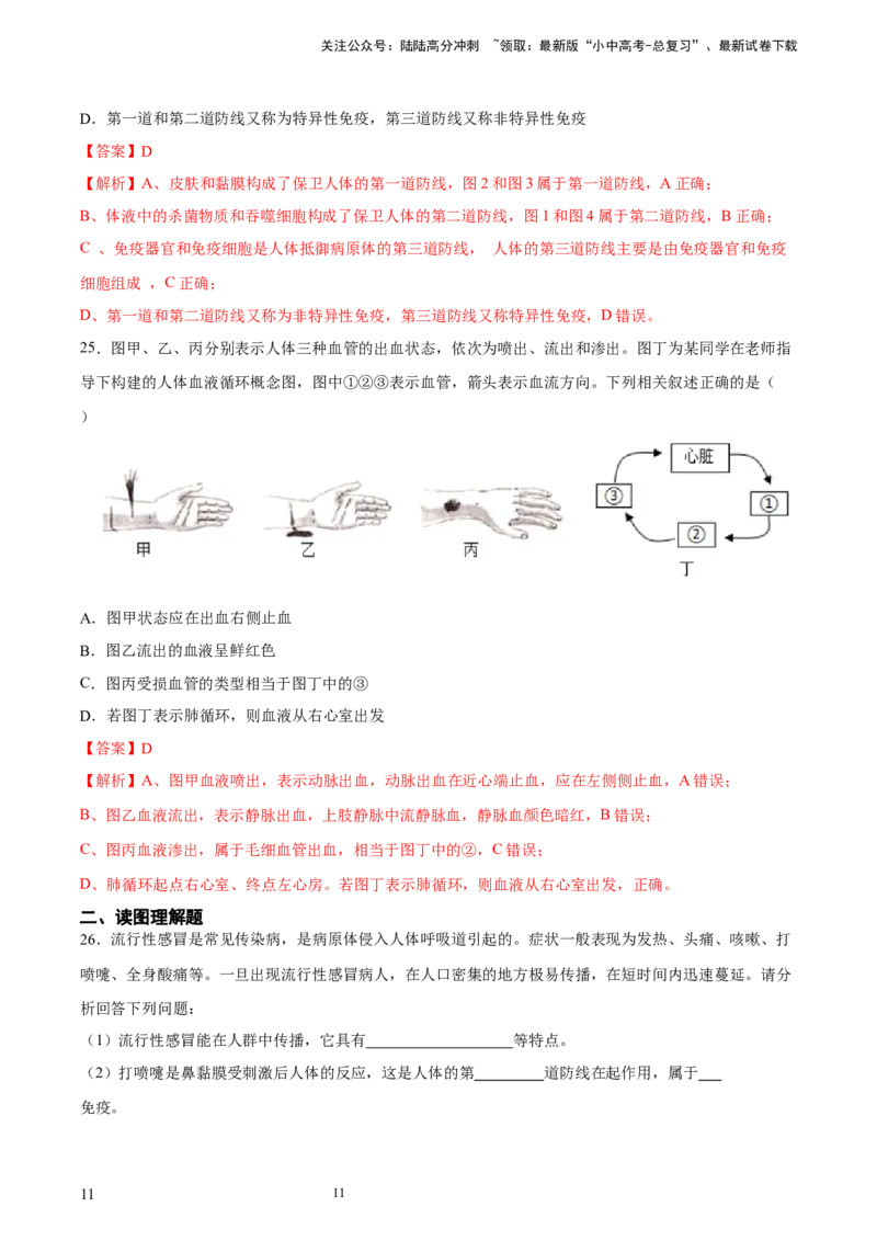 专题15健康地生活（习题精练）-省心备考2024年中考生物一轮复习精讲精练（全国通用）（解析版）_02中考总复习（2026版更新中）_08-生物-中考总复习_2024年中考复习资料_一轮复习