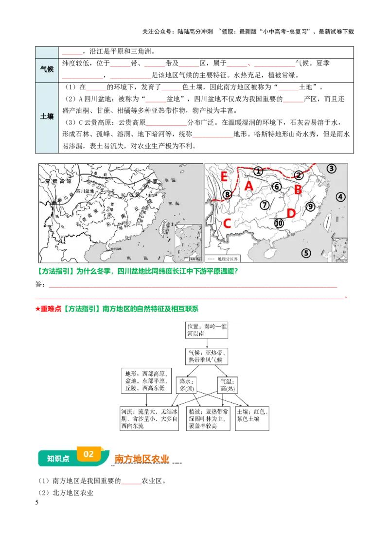 专题14南方地区-2025年中考地理知识点梳理（挖空版）_02中考总复习（2026版更新中）_09-地理-中考总复习_2025中考地理复习资料_2025年中考地理知识点_挖空版+背诵版