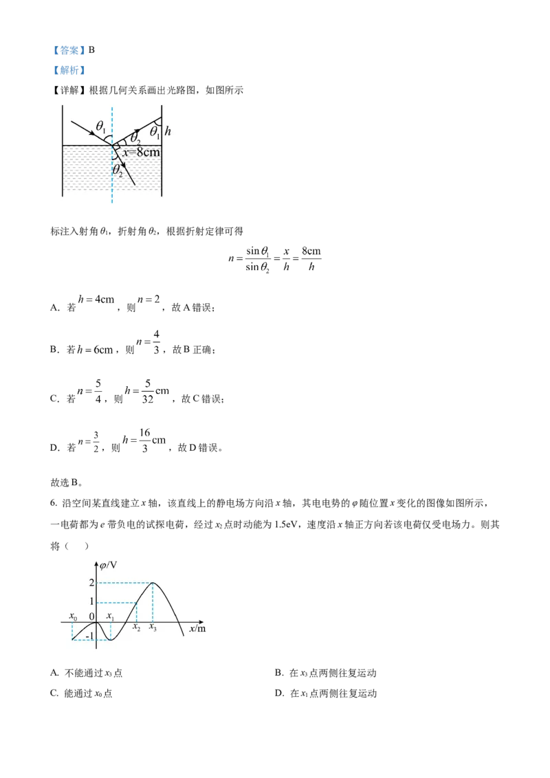2024年高考物理真题（重庆自主命题）（解析版）_全国卷+地方卷_4.物理_1.物理高考真题试卷_2024年高考-物理_2024年重庆自主命题-物理