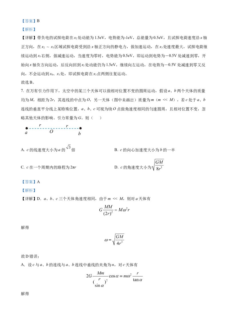 2024年高考物理真题（重庆自主命题）（解析版）_全国卷+地方卷_4.物理_1.物理高考真题试卷_2024年高考-物理_2024年重庆自主命题-物理