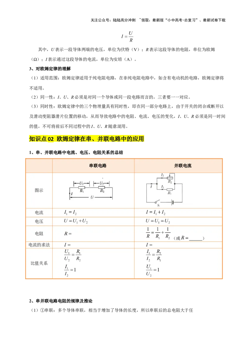 专题15欧姆定律（3大模块知识清单+4个易混易错+3种方法技巧+典例真题精析）（原卷版）_02中考总复习（2026版更新中）_04-物理-中考总复习_2025年中考复习资料_2025年中考物理一轮知识梳理