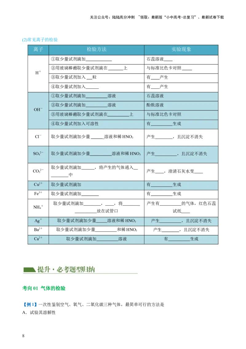 专题15物质的检验、鉴别与除杂（讲义）-2024年中考化学一轮复习讲练测（全国通用）（原卷版）_02中考总复习（2026版更新中）_05-化学-中考总复习_2024年中考复习资料_一轮复习资料