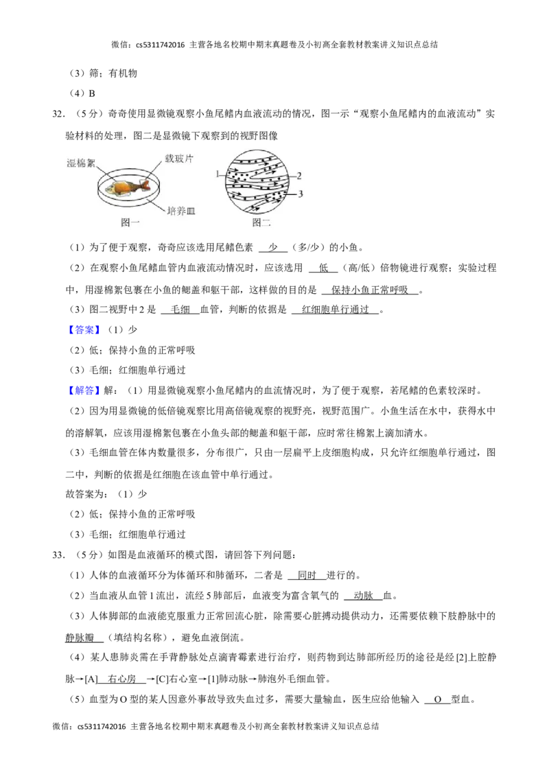 北京市房山区2023-2024学年七年级下学期期中生物试卷(1)_北京初中期末题_C605-京七八九_B京生物七八九_北京7下生物_2022-2024_北京生物7下期中