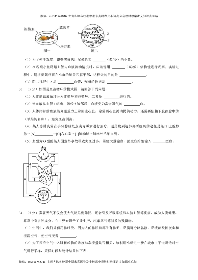 北京市房山区2023-2024学年七年级下学期期中生物试卷(1)_北京初中期末题_C605-京七八九_B京生物七八九_北京7下生物_2022-2024_北京生物7下期中