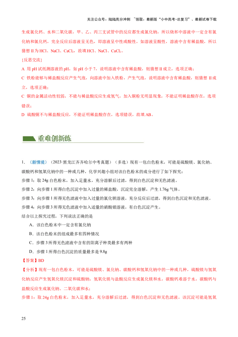 专题15物质的检验、鉴别与除杂（练习）-2024年中考化学一轮复习讲练测（全国通用）（解析版）_02中考总复习（2026版更新中）_05-化学-中考总复习_2024年中考复习资料_一轮复习资料