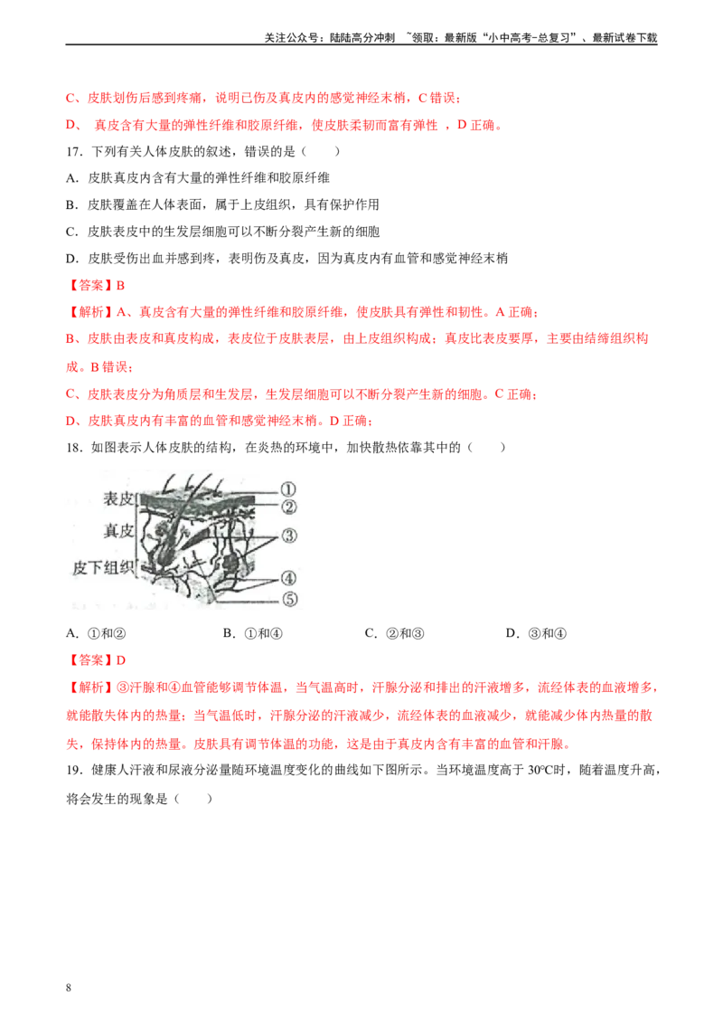 专题13人体内废物的排出（习题精练）-省心备考2024年中考生物一轮复习精讲精练（全国通用）（解析版）_02中考总复习（2026版更新中）_08-生物-中考总复习_2024年中考复习资料