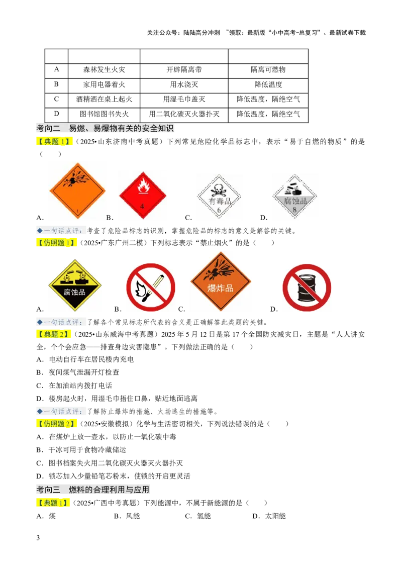 专题12能源的合理利用与开发（原卷版）_02中考总复习（2026版更新中）_05-化学-中考总复习_2026年中考复习（更新中）_备战2026年中考化学真题题源解密