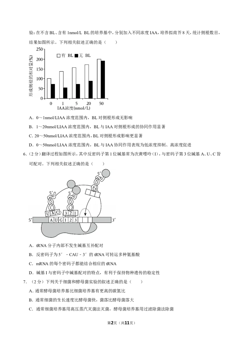 2023年高考生物真题（江苏自主命题）（原卷版）_全国卷+地方卷_6.生物_1.生物高考真题试卷_2023年高考-生物_2023年江苏自主命题