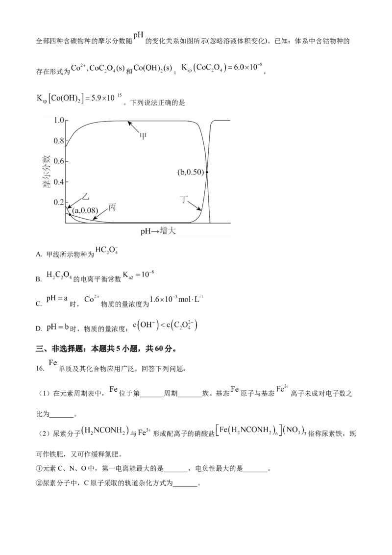 2025年高考化学真题（山东自主命题）（原卷版）_全国卷+地方卷_5.化学_1.化学高考真题试卷_2025年高考-化学_2025年山东自主命题