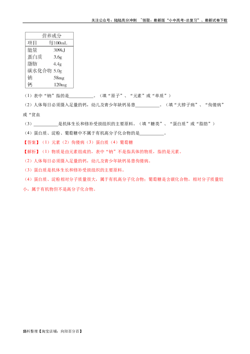 专题15化学与生活（解析版）_02中考总复习（2026版更新中）_05-化学-中考总复习_2024年中考复习资料_专项复习资料_完三年（2021-2023）中考化学真题分项汇编（全国通用）