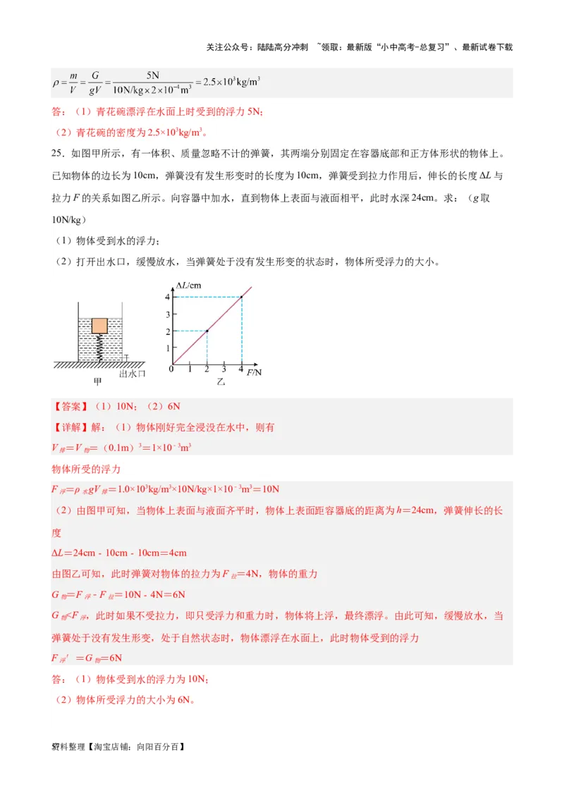 专题15物体沉浮条件及其应用（解析版）_02中考总复习（2026版更新中）_04-物理-中考总复习_2024年中考复习资料_一轮复习_完备战2024年中考物理一轮复习考点帮（全国通用）