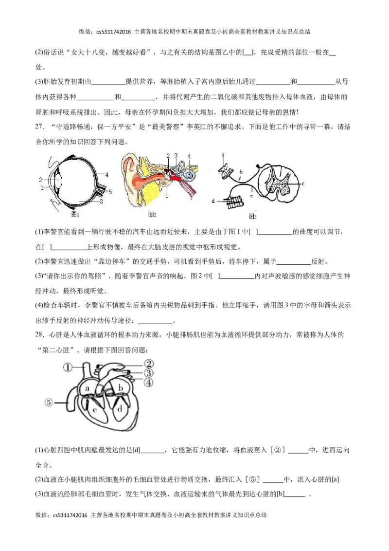 期末冲刺卷01（北京专用）（原卷版）(1)_北京初中期末题_C605-京七八九_B京生物七八九_北京7下生物_2022-2024_北京生物7下期末